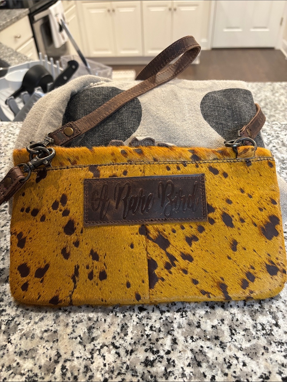 Mustard Haircalf Floral Accent Crossbody Bag - Picture 4 of 7